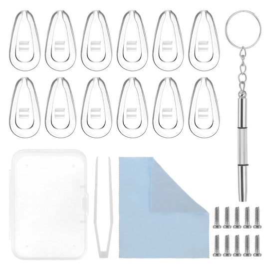 25 Pairs Eyeglasses Nose Pads, Soft Silicone Glasses Nose Pads Replacement Kit, Glasses-Repair-Kit with Mini Screwdriver Screws, Non-Slip Comfortable Nose Piece for Glasses Sunglasses