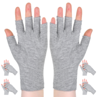 Cotton Fingerless Gloves, 5 Pairs Hand Moisturizer Gloves for Dry Hands 5 Open Fingertips Soft Eczema Gloves for Women Skin Treatment, Hand Spa, Overnight Hydration (Grey)