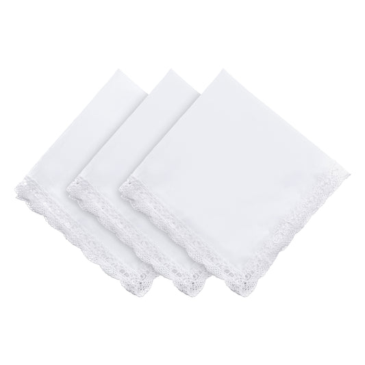 Jxiwfvl 3Pcs White Lace Handkerchiefs for Women Cotton Handkerchiefs Soft and Machine Wash Ladies Handkerchief for Wedding Bride Celebration Daily Use