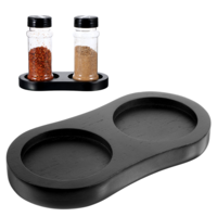 Salt and Pepper Grinder Mill Tray, Kitchen Rest Seasoning Bottle Holder Olive Wood Salt and Pepper Holder for Home Kitchen Counter Mills & Shakers, Grinder Accessories, Black