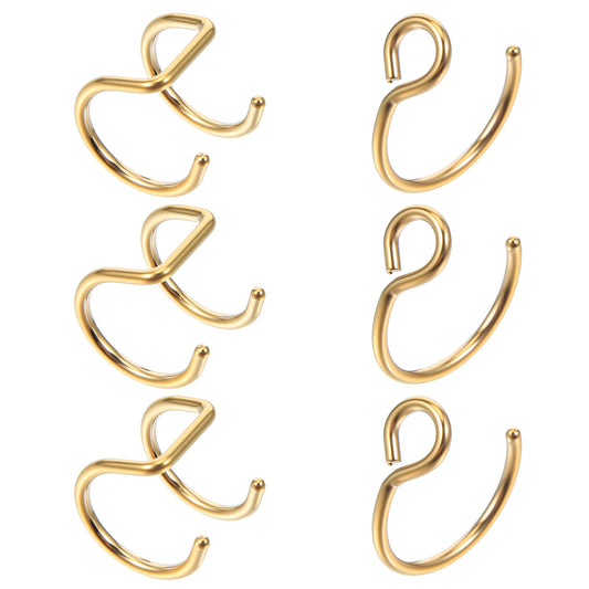 Eldraqth 6Pcs Fake Nose Rings, Fake Lip Piercing Stainless Steel Hoop Clip On Lip Rings Septum Piercing Open Faux Nose Ring Non Piercings Hoop Ring for Women Men Festival Goth Punk Accessory