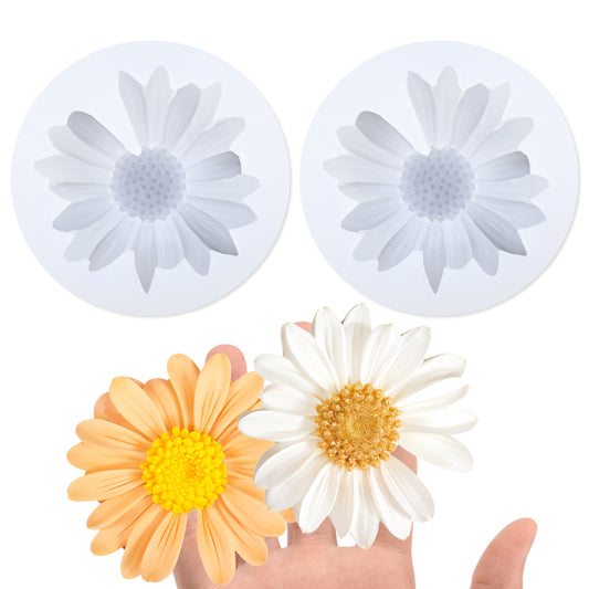 2 PCS Daisy Flower Silicone Mold, Flower Molds for Candle Making, 3D Flower Fondant Chocolate Candle Decoration Mold, Blooming Flower Mold for DIY Soap Candle Beeswax Resin Craft