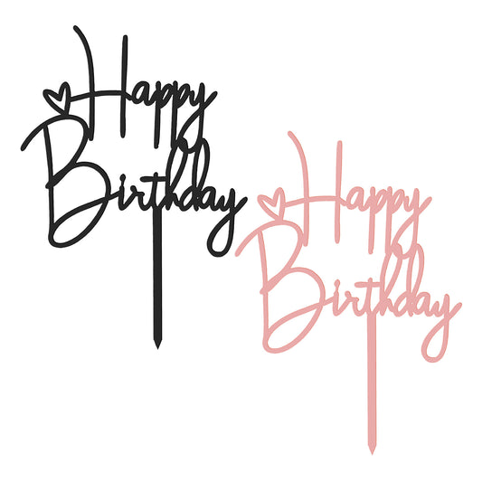 2pcs Happy Birthday Cake Toppers Happy Birthday Cake Decorations Birthdays Decorations Birthdays Cakes Supplies for Celebrating Anniversary Party (Pink+Black)