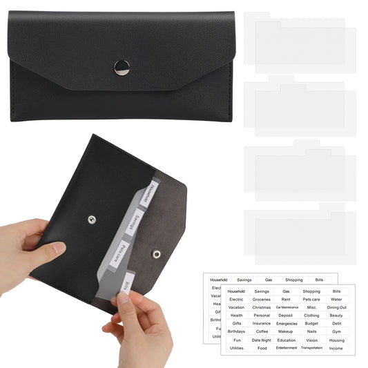 Cash Binder Wallet Envelope Wallet Wallets for Budget, Cash Budget Wallet, Wallet Budget Binder Wallet, Cash Envelopes for Budgeting, PU Leather Cash Envelopes with Tab Stickers and Dividers(11Pcs)