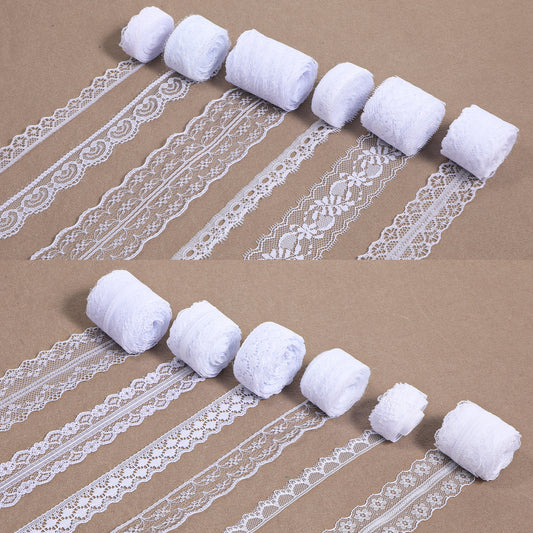 12 Roll White Lace Trim Vintage Elastic Ribbon Lace Cotton Crochet Fabric with Scalloped Edge Laces Trim Sewing Crafts Laces Applique for Gift DIY Wrapping Dress Decoration Wedding Bridal 60 Yards