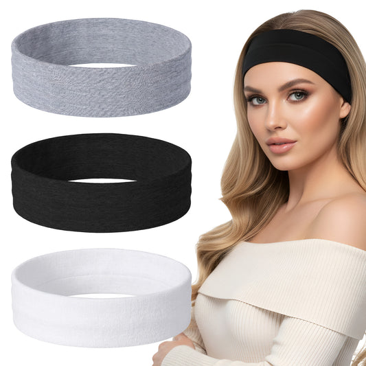 3 Pcs Headbands for Women Wide Workout Headband Cotton Non Slip Sports Headband Sweat Thick Headbands for Fashion Yoga Running Spa Day Party Travel
