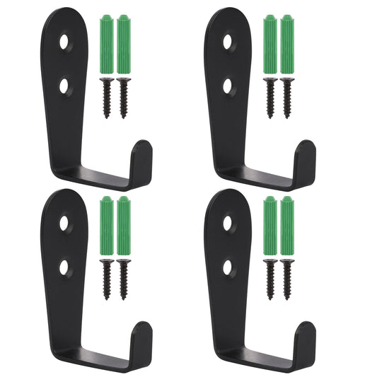 KALIONE 4Pcs Coat Hooks for Wall Heavy Duty Outdoor Hooks for Hanging Towel Coat Hooks for Hanging Hat, Towel, Key, Robe, Bags, Cup, Coats, Wall Mounted by Screws Black