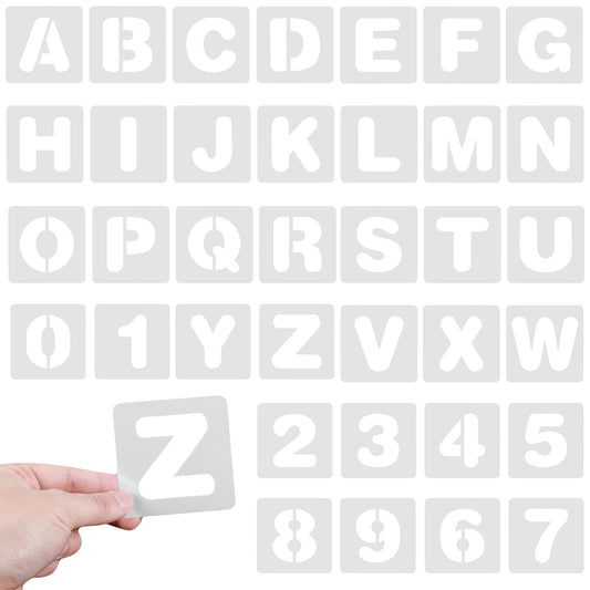 36pcs Letter Stencils 2 Inch Letter and Number Stencils Alphabet Spray Paint Stencil Reusable Plastic Number Stencil for Painting on Wood Wall Fabric Rock Calligraphy DIY Craft