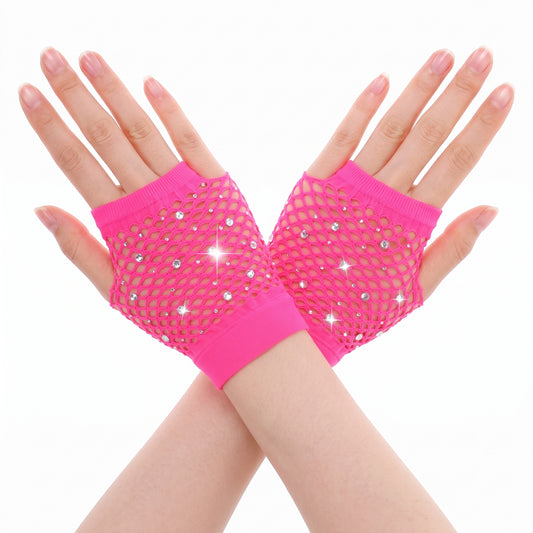Zyghjort Hot Pink Fishnets Gloves, Short Fishnet Arm Sleeves