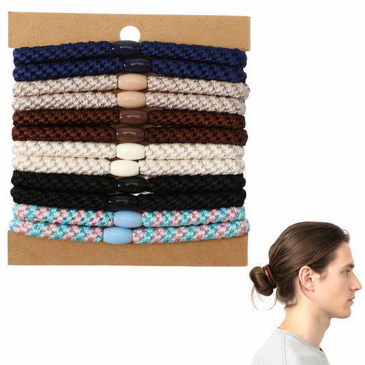 Men's Hair Ties, 12 PCS Braided Hair Ties for Men Curly Thick Dense Long Hairs Tie for Guys Men Bracelet Braided Hairs Tie, No Slip Beard Bands for Mens Workout