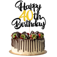 1 PCS 40th Happy Birthday Cake Topper, Black Gold Glitter 40th Birthday Decoration for Women Men, Cheers to 40 Years Cake Pick for Anniversary Party Supplies