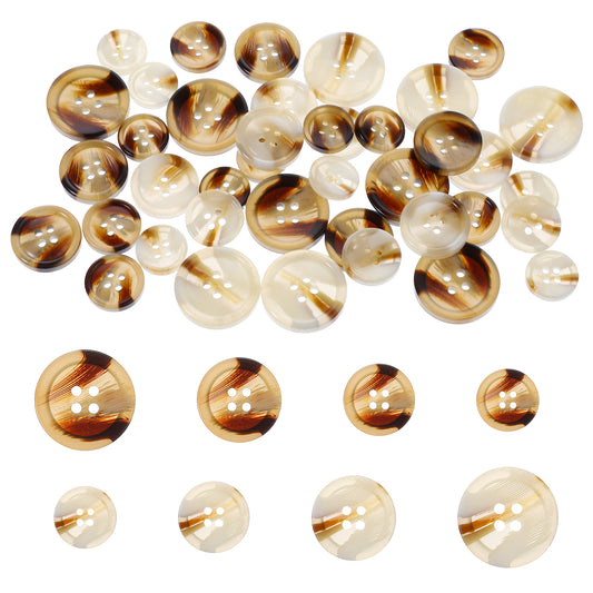 40 Pcs Mixed Resin Sewing Buttons, 4 Hole Craft Round Blazer Buttons, Suits Coats Buttons for Sewing Crafts Clothes Decorations (4 Sizes: 15mm, 18mm, 20mm, 25mm, 2 Colors: Brown & Coffee,)
