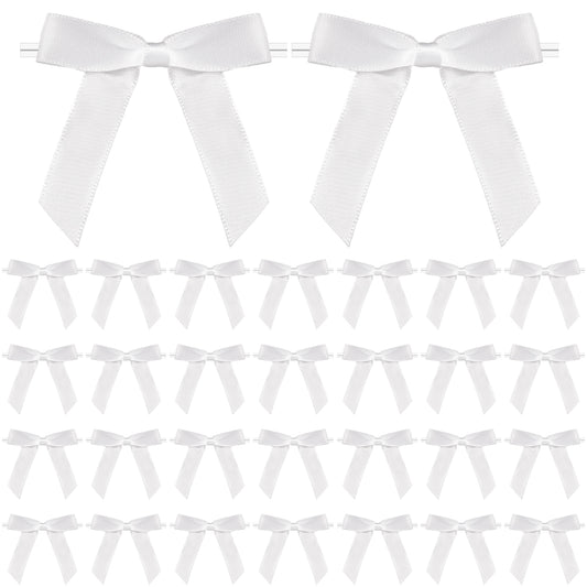 Xthrotsenk 50 Piece Twist Tie Bows 2.7 Inch Mini Satin Ribbon Bows Satin Ribbon Tie Bows for Treat Bags Gift Wrapping Craft DIY Wedding Birthday Baby Shower Christmas Party Decor
