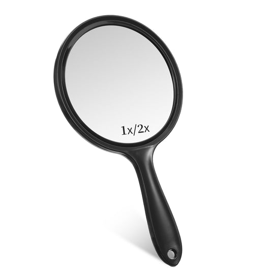 Handheld Mirror with Handle, Black Double-Sided 2X 1X Hand Held Mirror, Handheld Magnifying Mirrors for Women