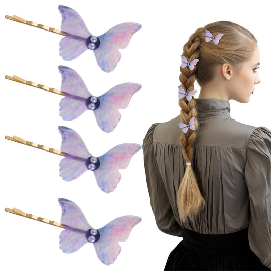 4 Pcs Butterfly Hair Clip 3D Purple Butterfly Hair Barrettes Halloween Hair Embroidery Cute Butterfly Decorative Bobby Pins Purple Butterfly Hair Clips Hair Accessories for Women