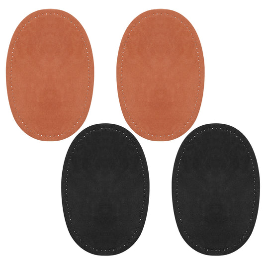 4pcs Sew-On Fabric Oval Elbow Knee Patches DIY Repair Applique Badges Elbow Knee Patch Sweater Pants Restoration Accessories Sewing Appliques (Black and Brown)