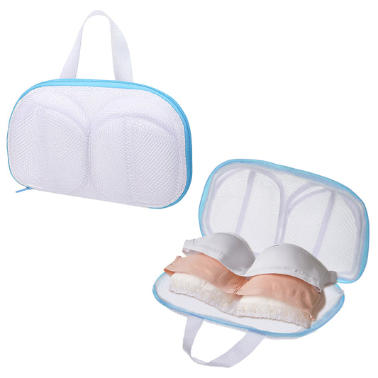 Bra Washing Bag, 2 Pcs Mesh Bra Laundry Bags for Washing Machine Lingerie Wash Bag with Zipper for Wash Delicates Underwear Brassiere (Blue, A Cups)