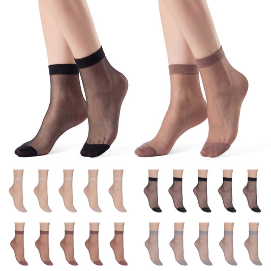 Styquenzer 20 PCS Women's Ankle Sheer Nylon Socks, Ankles Summer Breathable Nylon Sock Antil Slip Thin Ankles High Tight Sock Nude Ankle Socks Reinforced Toe with Comfort Top Hosiery Stylish