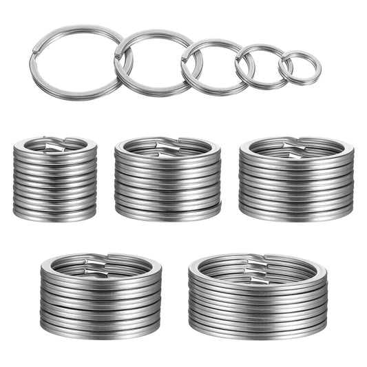 30PCS Heavy Duty Key Ring Flat, Sliver Split Rings for Keychains Stainless Steel Keyrings Dog Tag Ring for Keychain Craft Car Keys Organization Tag Jewelry, 5 Sizes (1/2, 3/4,1, 1.25, 1.38 Inch)