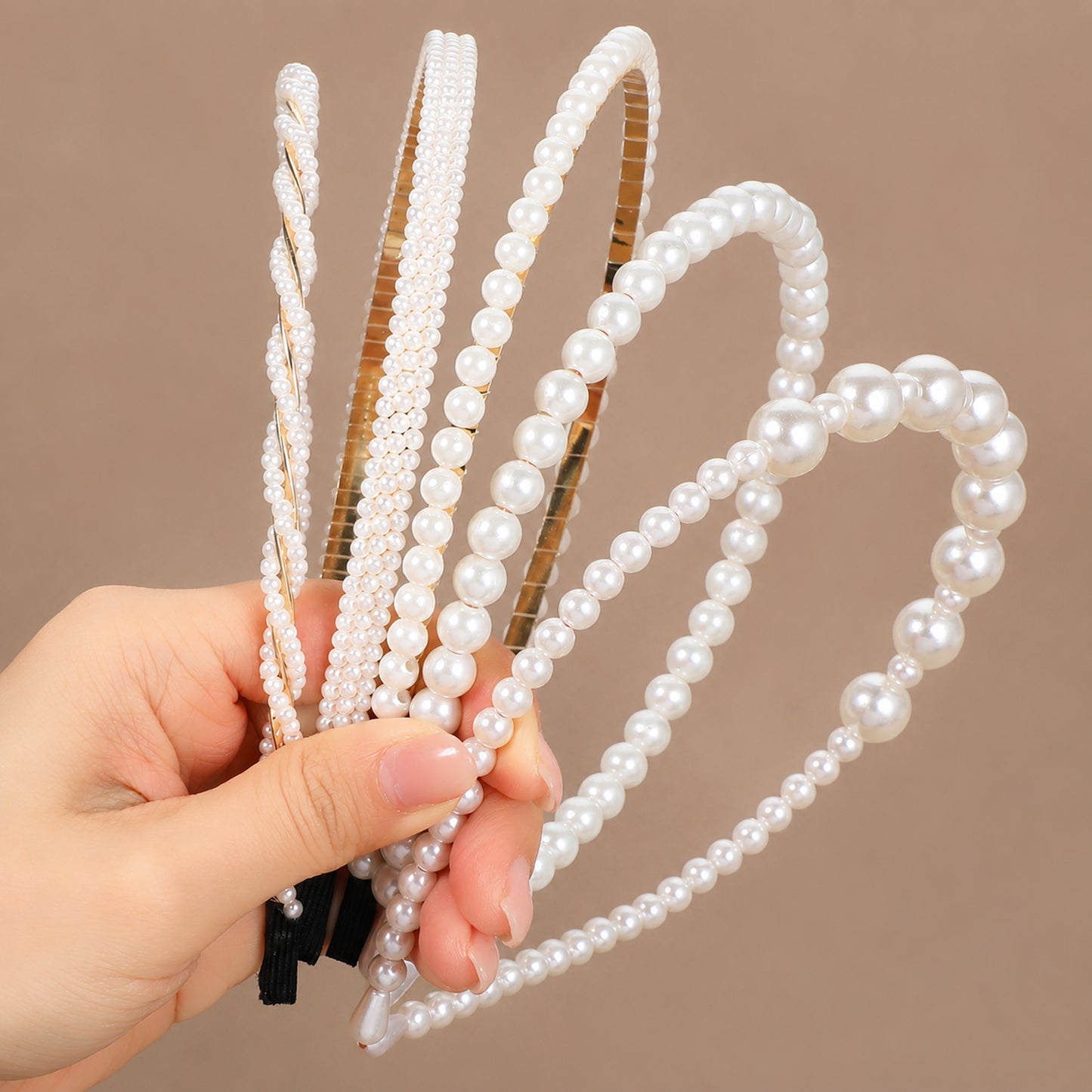 5 Pcs Pearl Headbands for Women Fashionable Faux Pearl Hairbands White Pearls Bridal Headband for Weddings, Women Hair Accessories