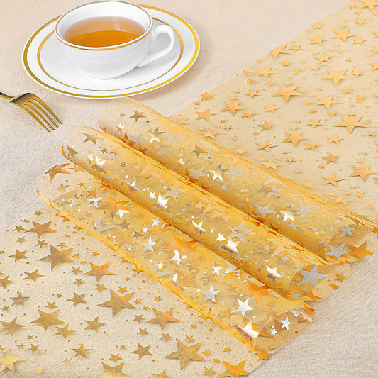 Gold Star Table Runner Gold Stars Decorations Estrellas Para Decoracion Glitter Thin Mesh Star Tablecloth for Party Home Birthday Table Wedding Christmas