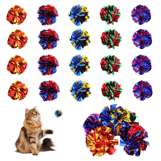 Xthrotsenk 20 Pcs Cat Crinkle Balls 2.36" Cat Toys Colorful Cat Balls Chew and Chase Cat Ball Toys Interactive Crinkle Ball Toys to Keep Fit and Active for Cat and Kitten