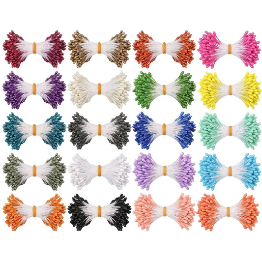 2000PCS Flower Stamens for Crafts Floral Stamens for Flowers, 3mm Artificial Flower Stamen Pistil Pearl Flowers Stamen Double Heads for Craft Making DIY Floral Picks Scrapbook Decoration 20 Colors