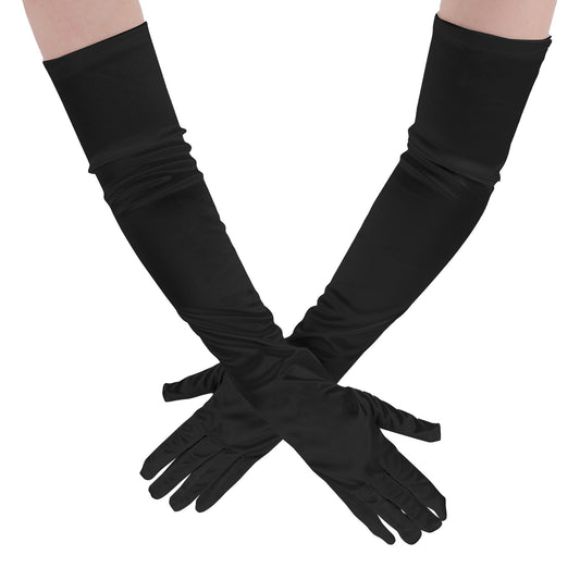 1 Pair White Long Gloves, Long Evening Gloves Fancy Dress Satin Gloves Evening Opera Gloves Wedding Gloves Party Gloves Stretchy Elbow Length Gloves for Christmas Wedding Prom Opera Graduation Paty