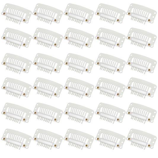 30 PCS Hair Extension Clips, 32 Mm 9-Teeth Wig Clips to Secure Wig U-Shape Metal Snap Extension Hair Clip, Small Snap Clip Comb Wigs Accessories for Women Wigs Hairpiece Accessories DIY (Beige)