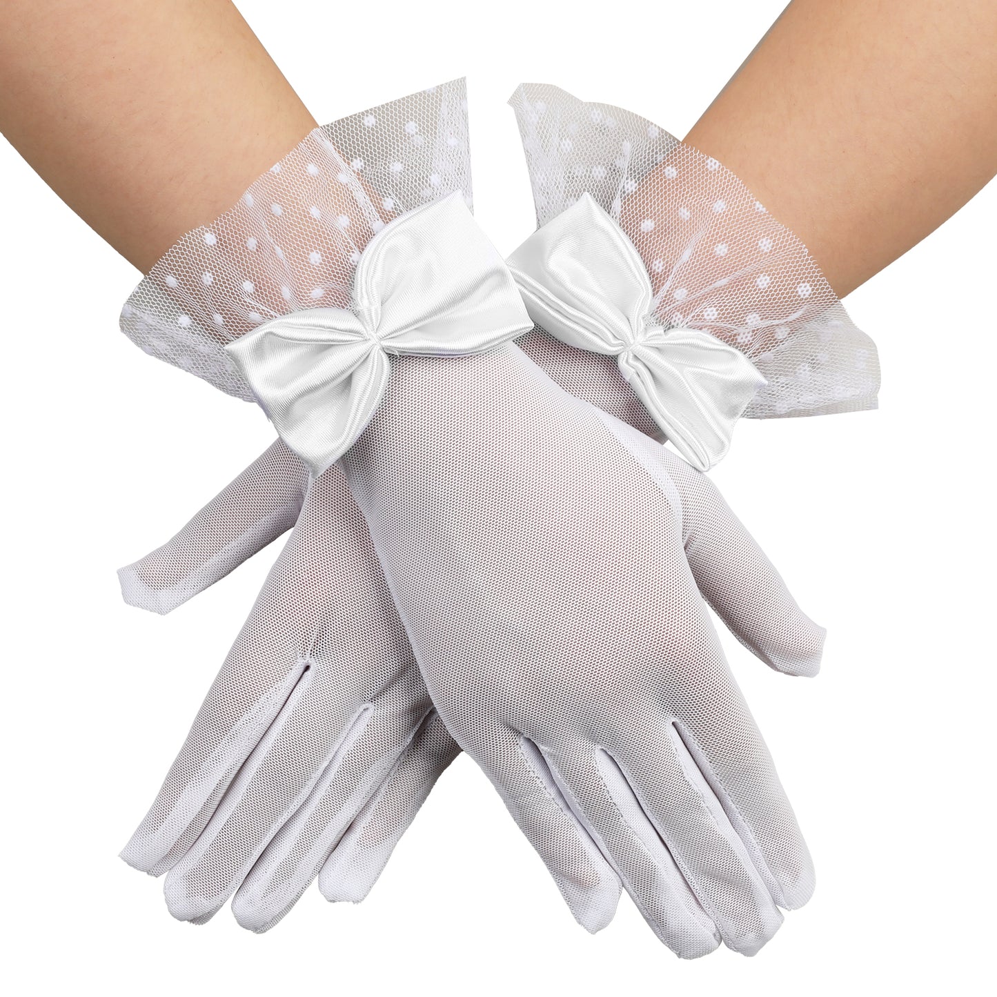 Styquenzer Women Lace Gloves, Short Lace Gloves Women Tea Party, Tea Party Gloves for Sun Protection Wedding Party Accessories(White)