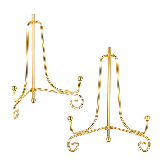 Alrhso 2PCS Plate Holder Easel Display Stand 10 cm Gold Iron Tabletop Picture Stand for Display Photo Frames Decorative Plates Card for Home and Office Decor