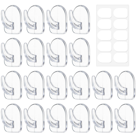 Alrhso 20 Pcs Traceless Clear Hooks with 20 Pcs Glue Small Acrylic Sticky Hooks No Damage Reusable Self-Adhesive Wall Hook for Kitchen Bathroom Bedroom Office