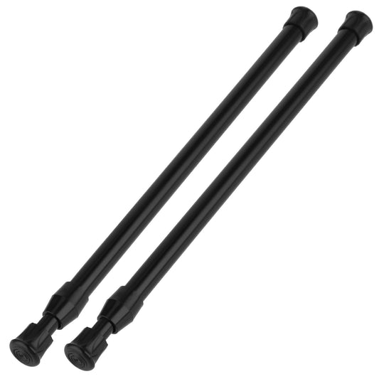 2Pcs Small Spring Tension Rod 16 to 28 Inches, White Tension Curtain Rod No Drill Adjustable Spring Curtain Rod for Wardrobe Bars, Window, Closet, Bookcase (Black)