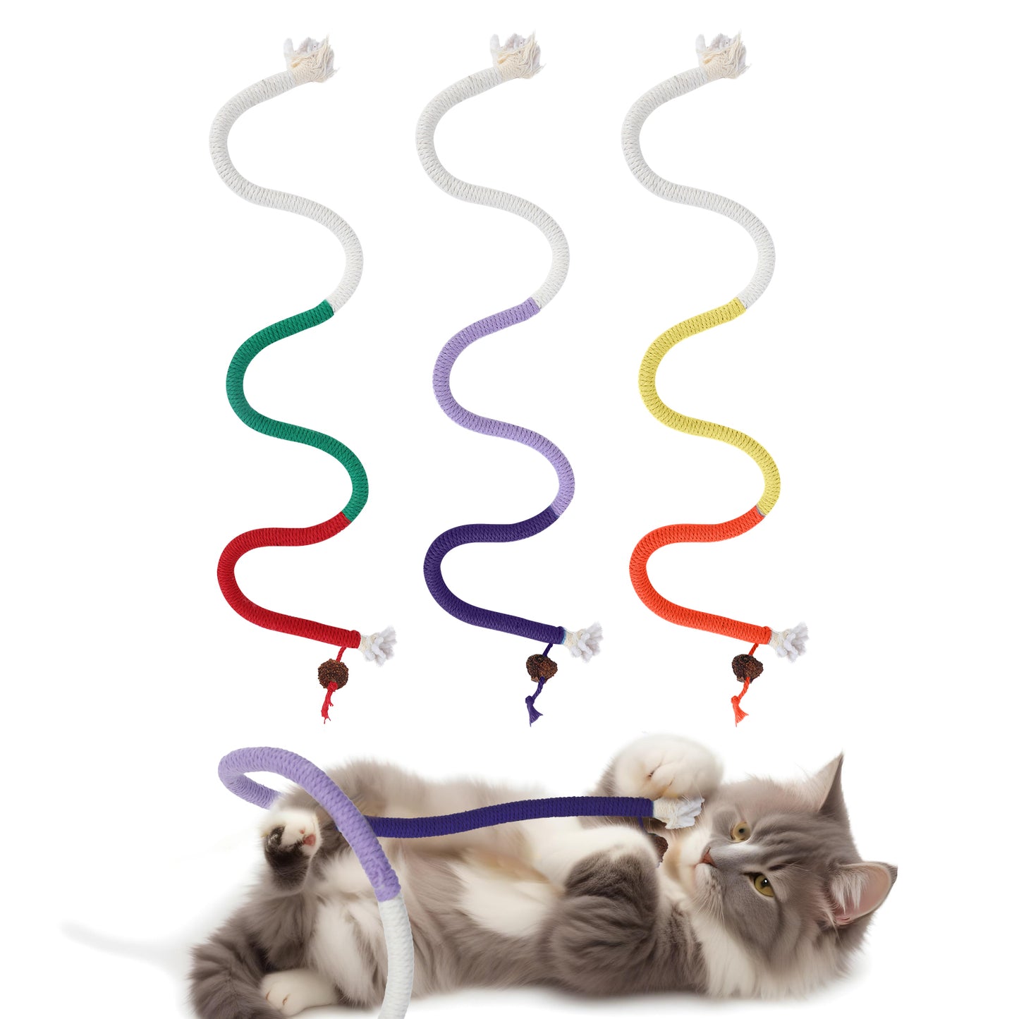 Styquenzer 3Pcs Kitty Toys Kitten Teething Toys for Indoor, 27 Inch Cat Rope Chew Toys Cats String Toy, Cat Teething Toys Cat Dental Chews Cat Dental Toy, Cotton Rope Kitten Toys Kitten Pets Supplies