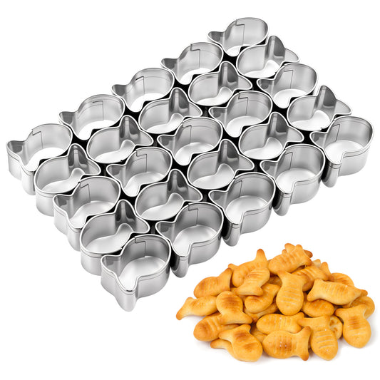 Goldfish Cracker Cutter, 25 Cavity Stainless Steels Mini Gold Fish Cookie Cutter Non-Stick Dough Small Cookie Cutters for DIY Baking Crackers Snack