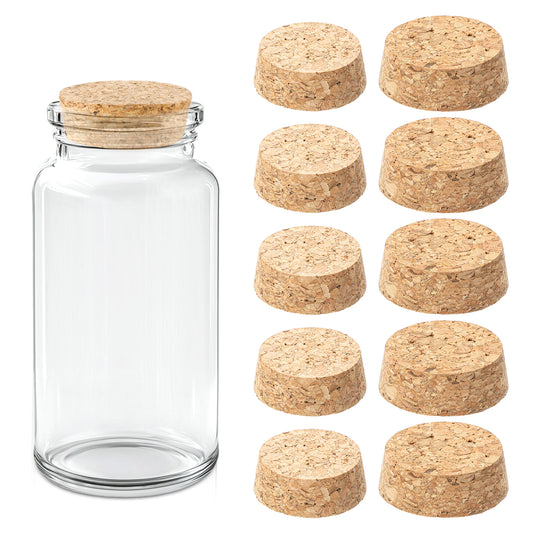 10 Pack Wooden Tapered Cork Plugs, 2 Sizes Diameter Large Cork Stoppers Corks Lids Natural Soft Wood Replacement Corks Brown Cork-Secure Seal for Wines, Old Bottles Jars Arts DIY Crafts Beer Ornaments