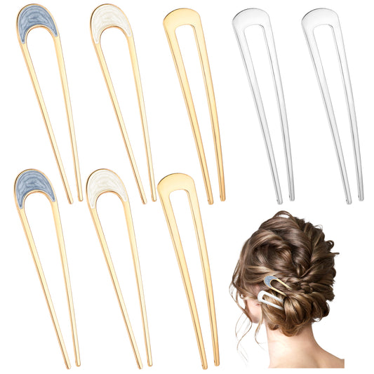 8 Pcs French Hair Pins Metal U Shaped Hair Pins Gold Silver French Hair Fork 4 Inch Metal Hair Sticks for Fixing Hairstyle Women Hair Accessories