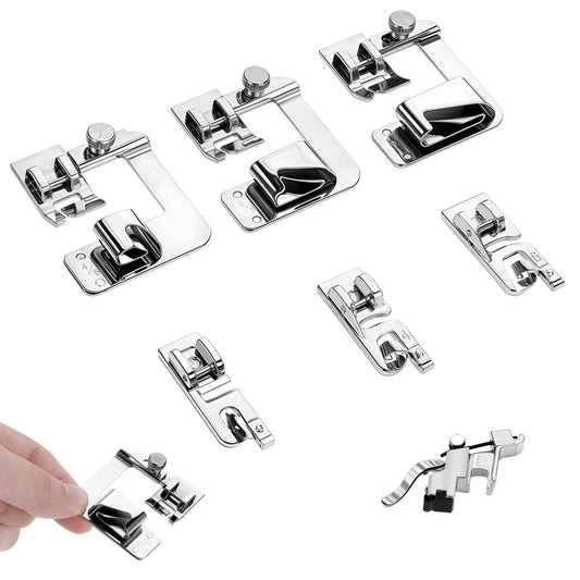 7 Sizes Rolled Hem Presser Foot, Wide Rolled Hem Foot, Narrow Sewing Machine Feet, Sewing Rolled Hemmer Presser Foot, Hemming Foot Kit for Household Multi-Function Sewing Machines