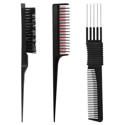 3 Pcs Pick Teasing Combs Hair Brush Set Includes Three Row Styling Comb Fine Hair Rat Tail Combs Highlighting Teasing Comb for Men Women Stylists Salon