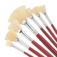 7 Pieces Fan Brush for Painting Artist Fan Paint Brushes Set Watercolor Fan Brush with Bristle Natural Hair and Long Wood Handle for Acrylic Rock Watercolor Oil Painting