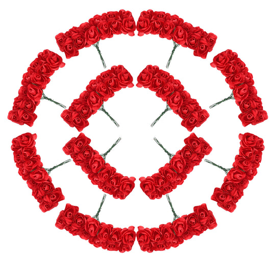 Exircy 144 Pcs Mini Red Rose Head Paper Flowers Bulk Artificial Roses Flowers Red Roses Buds for DIY Crafts Projects Home Wedding Bouquet Garden Flower Wall Party Birthday Decor (0.6 inch)