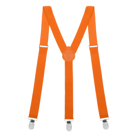Orange Suspenders for Men, Y Shape Suspender Set with 3 Strong Clips Adjustable Braces Y Shape with Strong Clips Adjustable Elastic Solid Color Suspenders, Yshape Costume Suspender, Orange 1 Inch