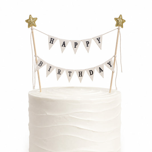 Birthday Cake Topper, Happy Birthday-Cake Banner, Birthday-Cake Toppers Happy Birthday Flag Banner Cake Topper for Cakes Party Supplies Decorations (with Gold Star)