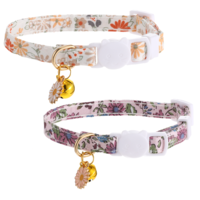 2 Pcs Cat Collar with Bell, Safety Adjustable Cat Collars, Cotton Breakaway Kitten Collar Set Daisy Shaped Pendant Kitten Collars Quick Release with Removeable Bell
