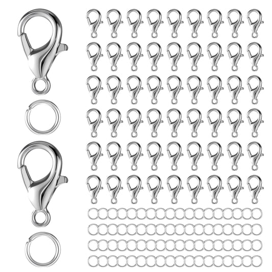 700 PCS Lobster Clasp and Open Jump Rings, Metal Lobster Clasps Rings Connector, Lobsters Clasps for DIY Craft Jewelry Chains Making Bracelet Necklace, 12mmX6mm Silver