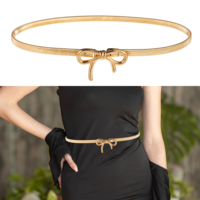 Fyntave Metal Belts for Women Skinny Bow Belts Gold Waist Belt Adjustable Stretchy Fashion Waistband With Bow-Knot Elastic Thin Waist Chain for Dresses Jeans