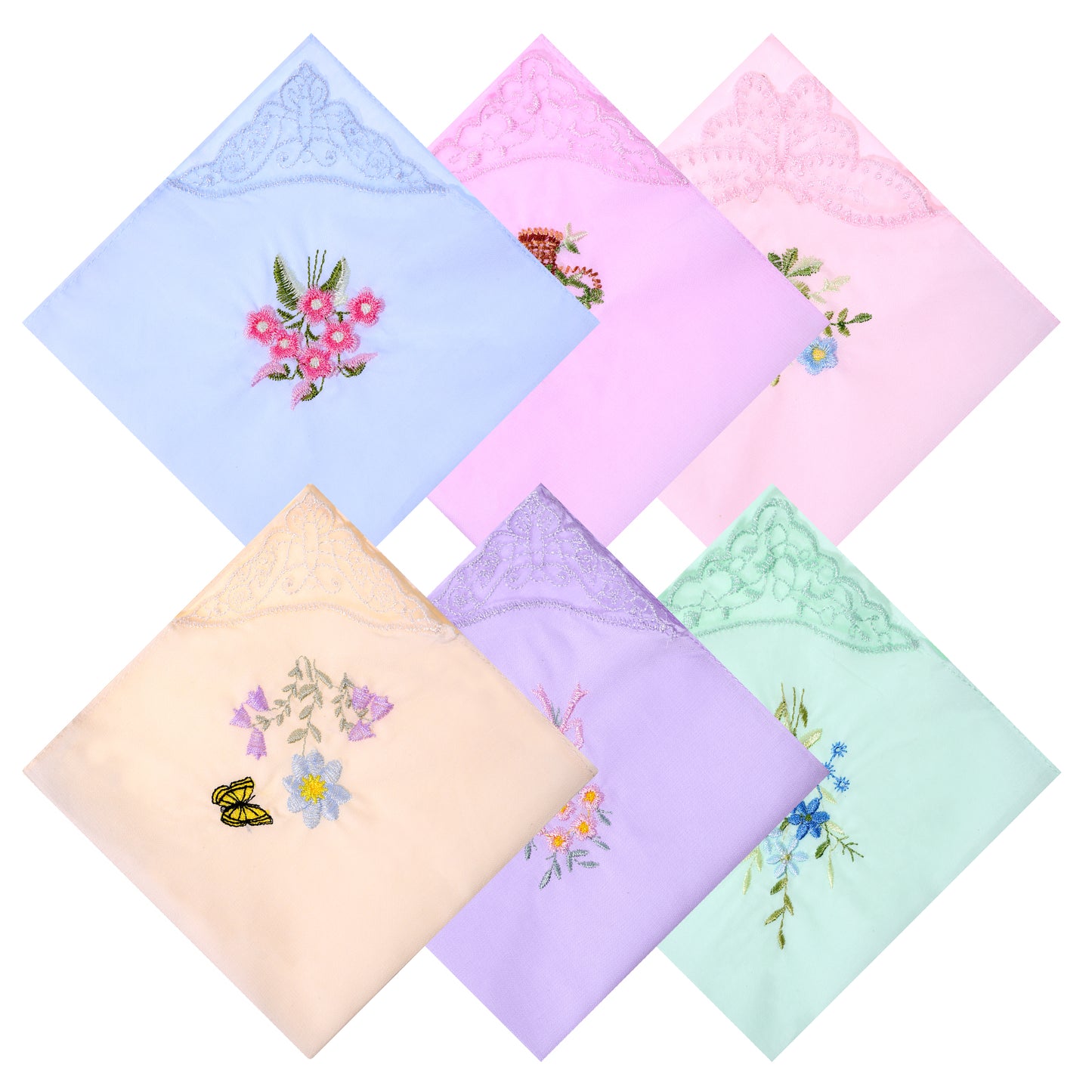 Trinkrittey 6 Pcs Ladies Handkerchiefs Flower Embroidered Cotton Handkerchiefs Vintage Floral Lace Handkerchief Soft Hankies for Party Wedding