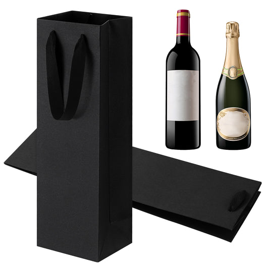 Black Wine Bottle Gift Bags, Black Kraf Paper Wine Gift Bags 3.54 "X4.33"X13.8" Reusable Liquor Bag, Wines-Bag with Handles for Party Wedding Party Celebrations Anniversary Champagne Wines-Bags, Large