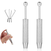 Piercing Ball Grabber Tool, 2 Pcs Stainless Steel Piercing Tools to Change Jewellery 4 Prongs Diamond Claw Tweezers for Pick up Tiny Objects Pearls Diamond Ic Chips Electronic Components (Silver)