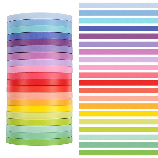 Skrfren 20 Rolls Washi Tape Set, 5mm Rainbow Pastel Colors Thin Decorative Masking Tape, Assorted Colorful Skinny Craft Tapes, Aesthetic Set for Journal, Planner, DIY, Scrapbooking, Gift Wrapping